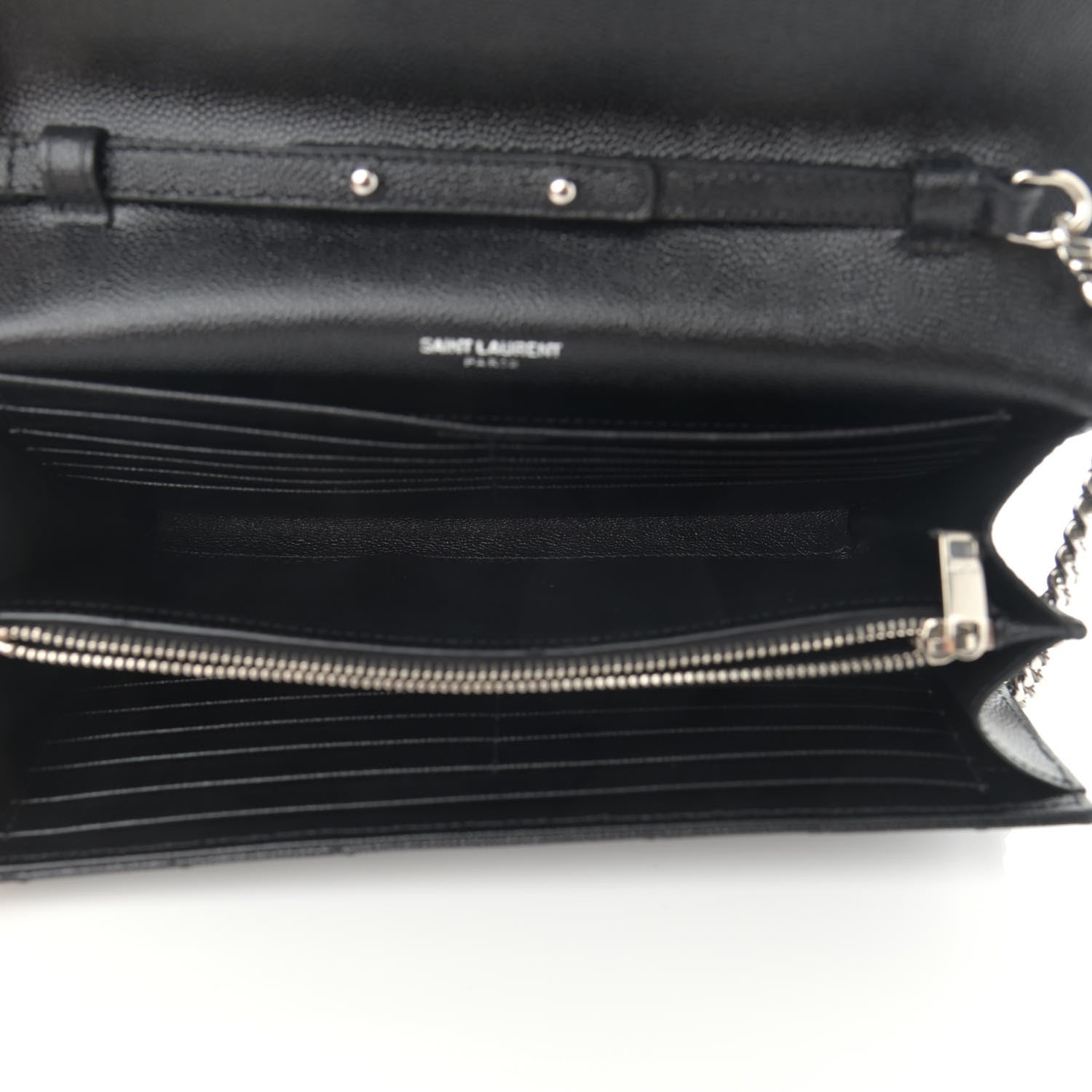 Saint Laurent Grain De Poudre Matelasse Chevron Monogram Chain Wallet Black 5 of 11