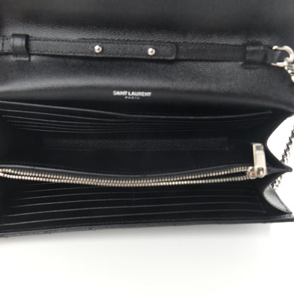 Saint Laurent Grain De Poudre Matelasse Chevron Monogram Chain Wallet Black 5 of 11