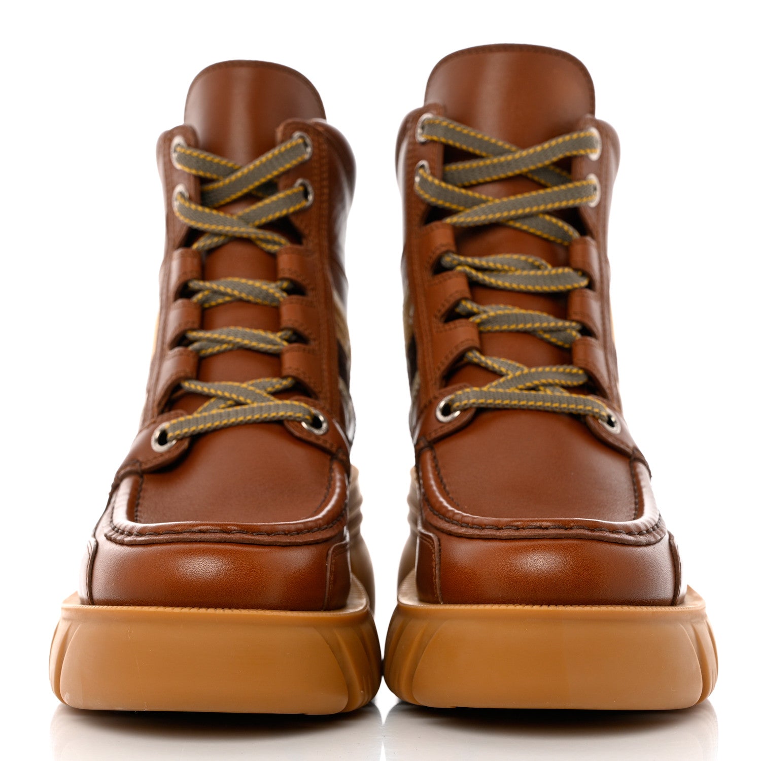Gucci Quebec Calfskin Web Womens Interlocking G Lace Up Combat Up Combat Boots 38 Cuir Mystic White Ebony Beige 2 of 11