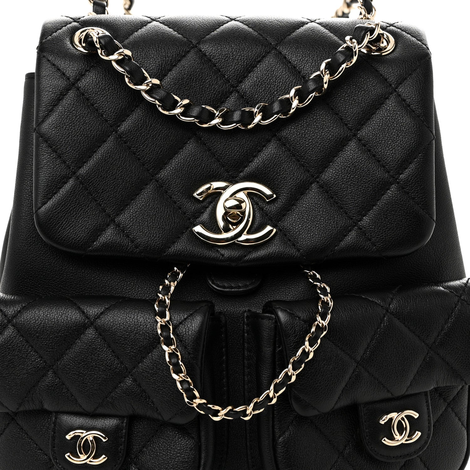 Chanel Calfskin Quilted Medium Duma Pockets Drawstring Backpack Black 8 of 10