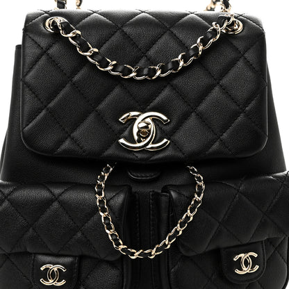 Chanel Calfskin Quilted Medium Duma Pockets Drawstring Backpack Black 8 of 10