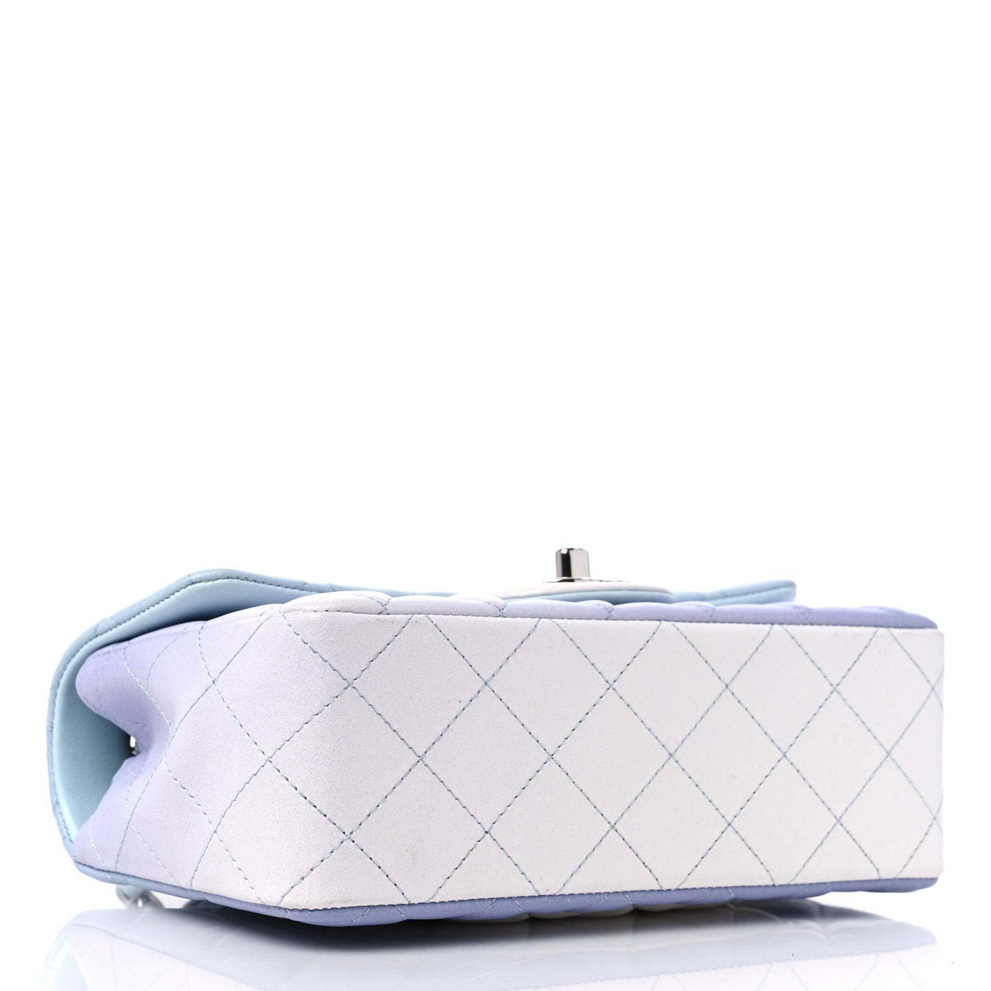 Perforated Lambskin Quilted Mini Rectangular Flap Light Blue Light Purple White