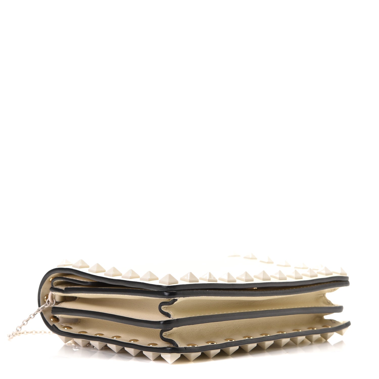 Valentino Garavani Calfskin Lacquered Monochrome Rockstud Wallet on Chain Ivory 4 of 8