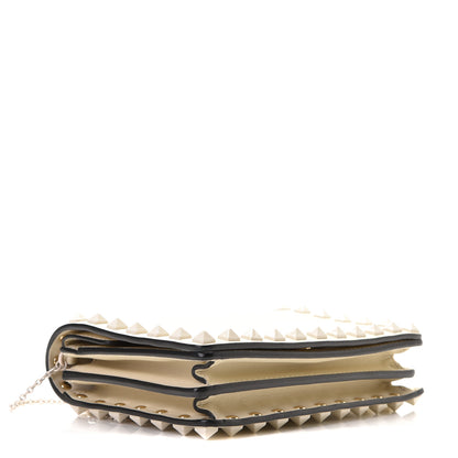 Valentino Garavani Calfskin Lacquered Monochrome Rockstud Wallet on Chain Ivory 4 of 8