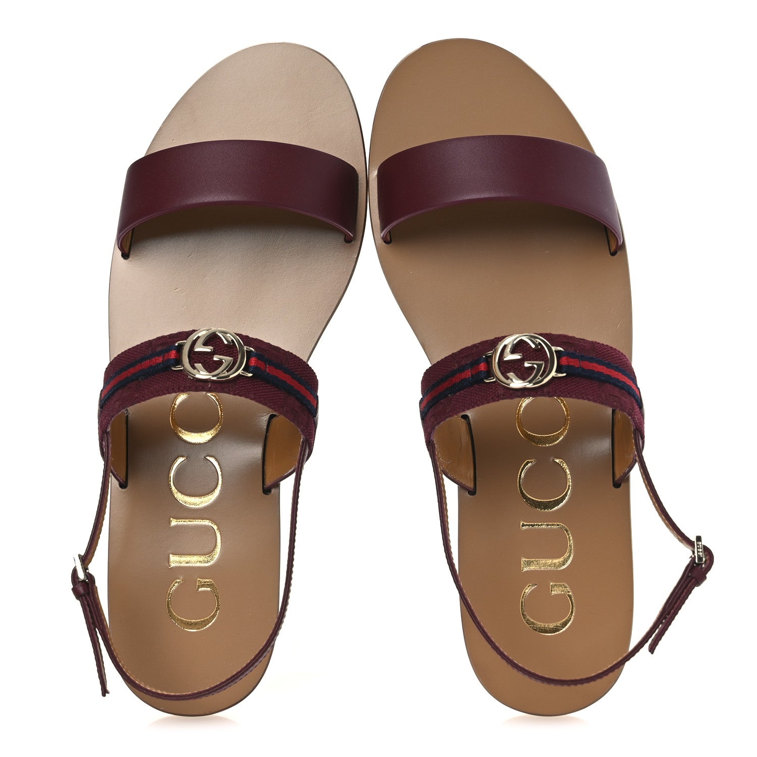 Gucci Canvas Calfskin Web GG Monogram Womens Sandals 39 Rosso Ancora 2 of 12