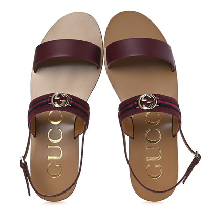 Gucci Canvas Calfskin Web GG Monogram Womens Sandals 39 Rosso Ancora 2 of 12