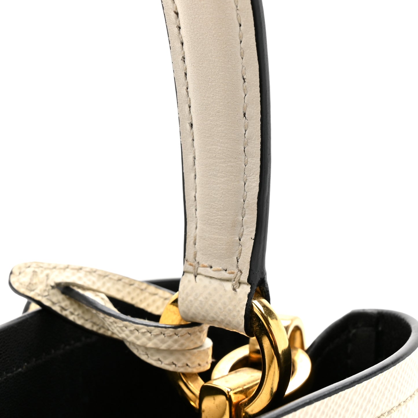 Saffiano Cuir Calfskin Small Panier Bucket Bag White Black