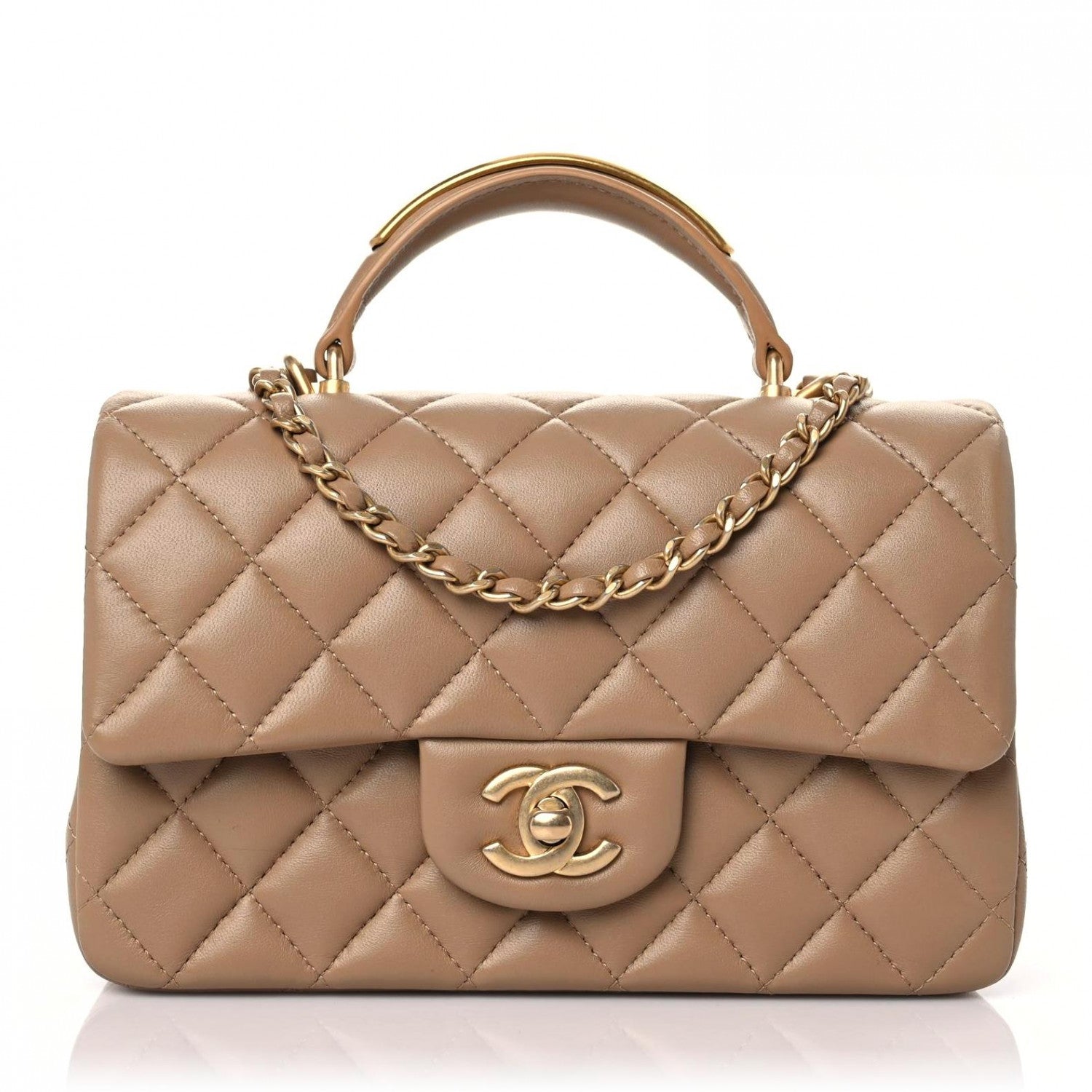 Chanel Lambskin Quilted Metal Mini Top Handle Rectangular Flap Beige 1 of 10