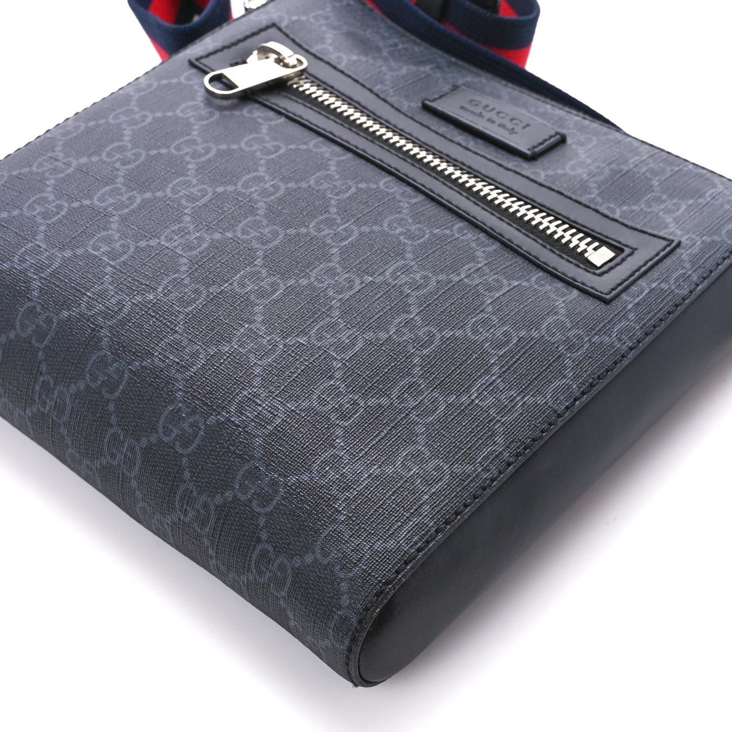 GG Supreme Monogram Web Small Flat Messenger Bag Black Grey