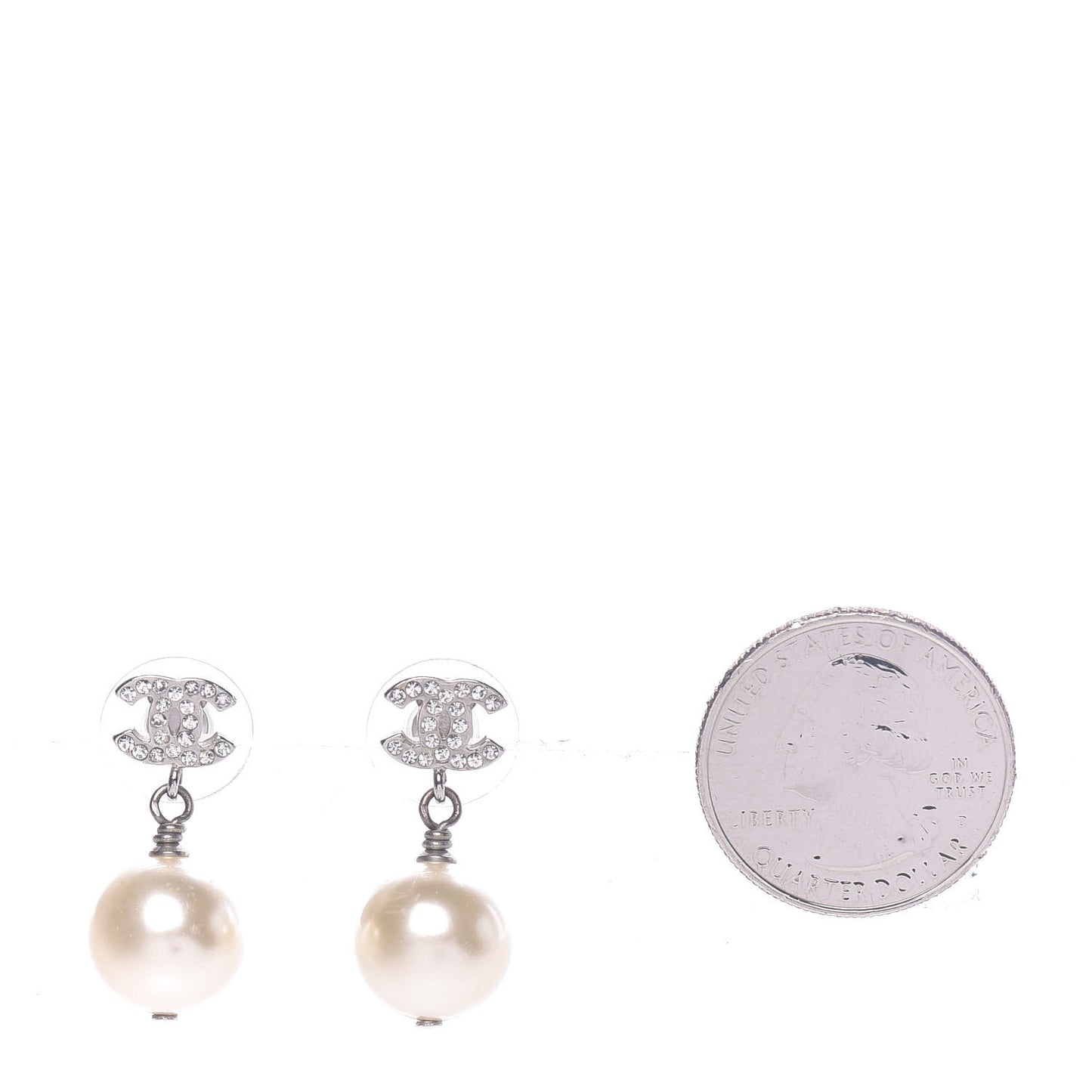 Crystal Pearl CC Drop Earrings Silver Pearly White