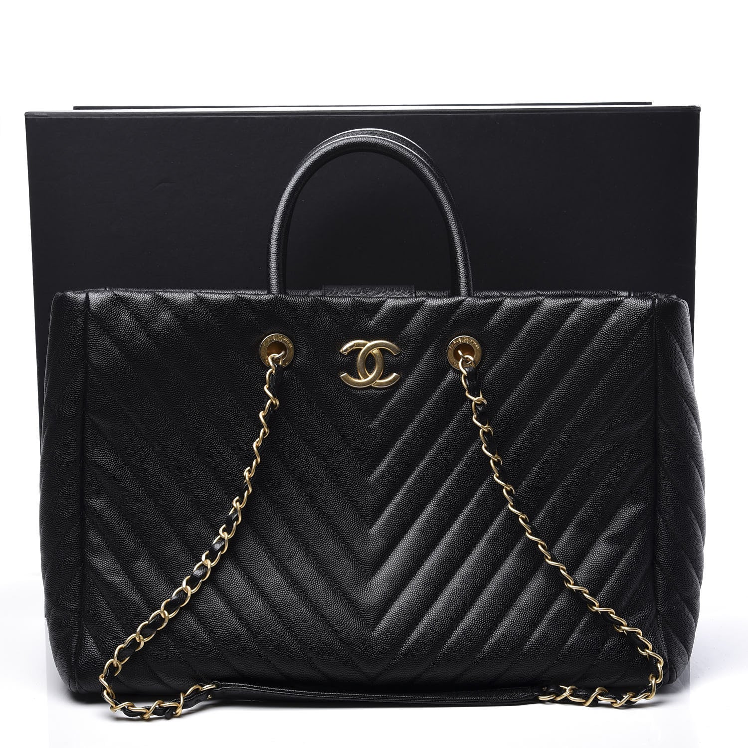 Chanel Caviar Chevron Quilted Coco Handle Shopping Tote Black 14 of 14