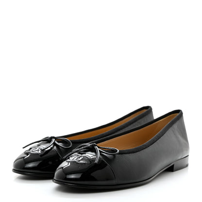 Chanel Lambskin Patent Cap Toe Ballerina Flats 38 Black 3 of 9