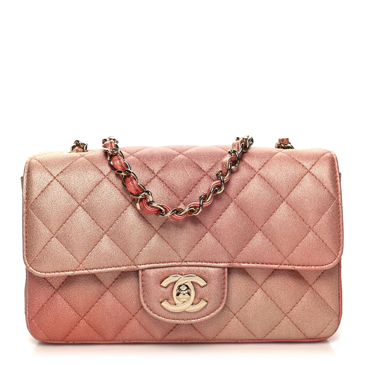 Metallic Lambskin Quilted Ombre Mini Rectangular Flap Pink