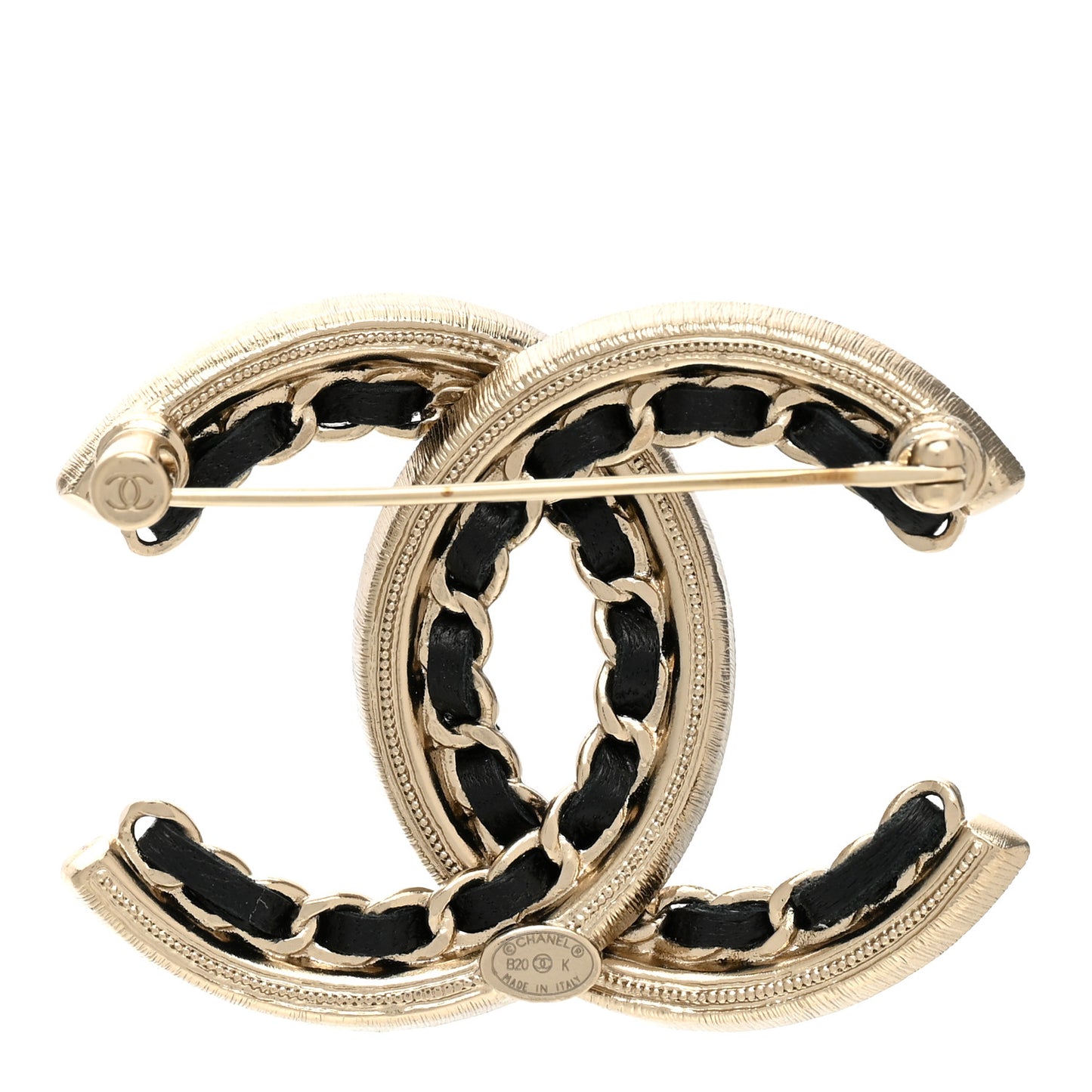 Lambskin Crystal CC Chain Brooch Black Gold