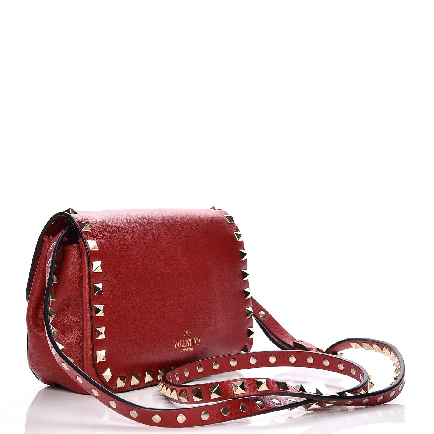 Vitello Mini Rockstud Flap Saddle Crossbody Bag Rosso Valentino