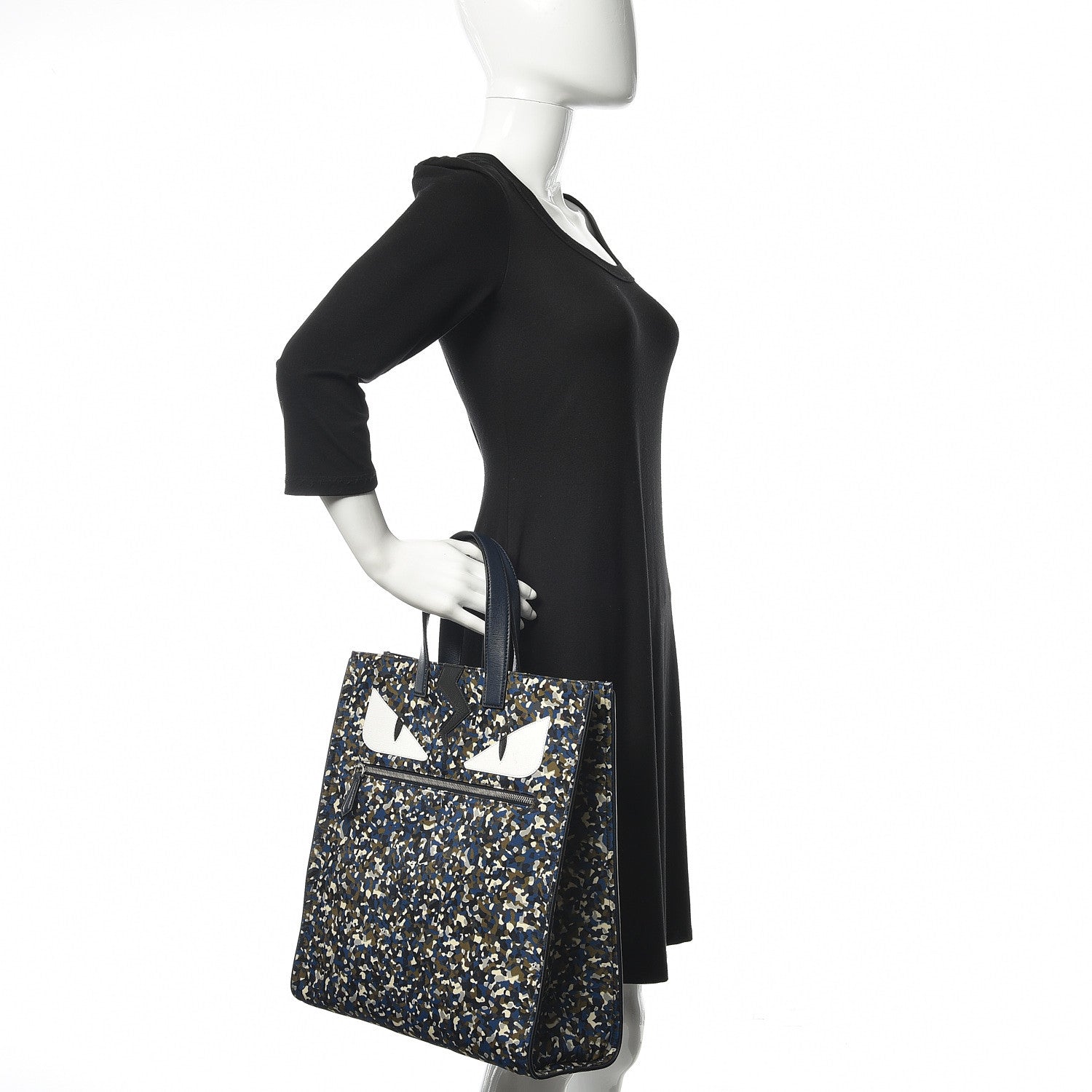 Fendi Nylon Vitello Elite Flamingo Granite Lightning Monster Eyes Vertical Tote Military Lavagna Multicolor 2 of 9