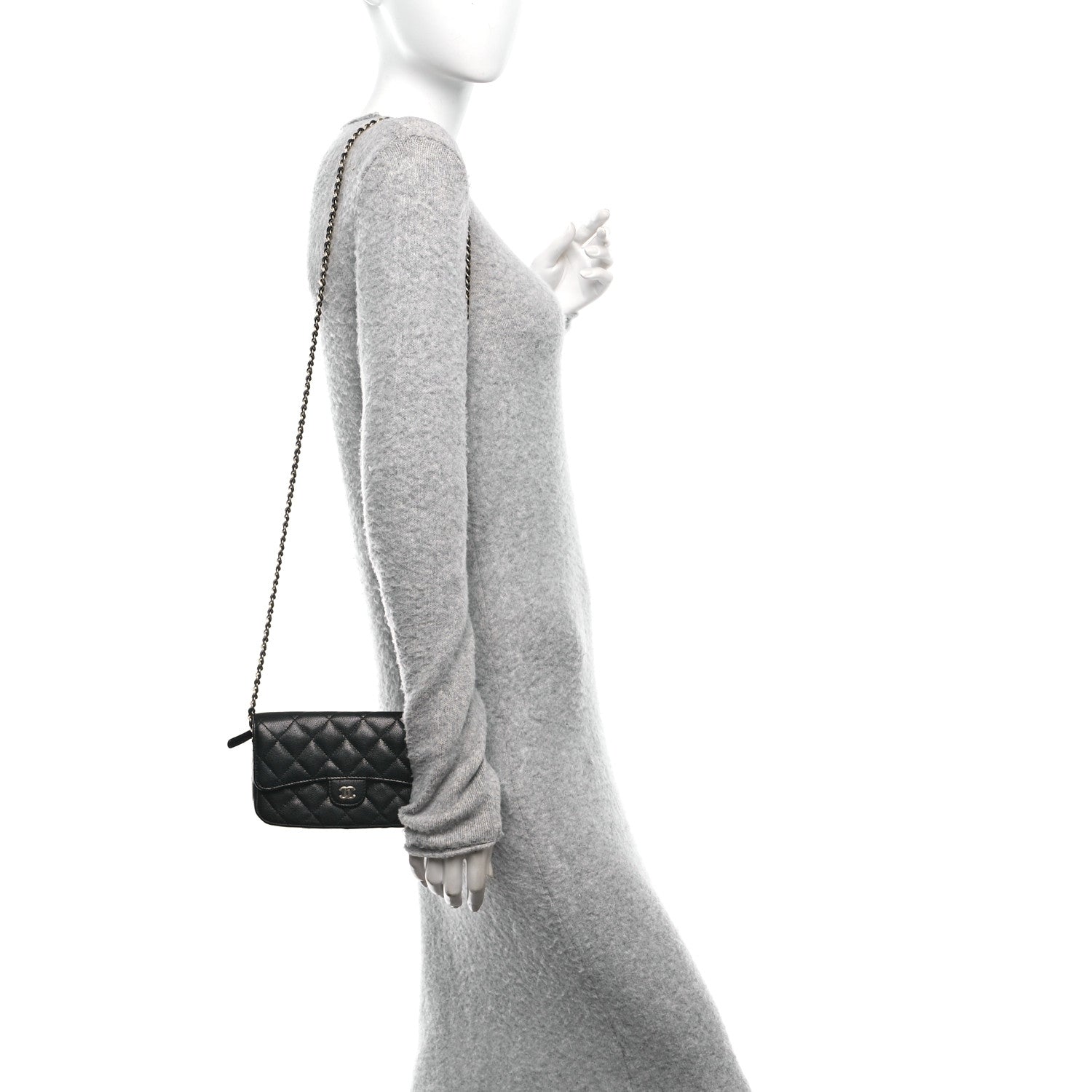 Chanel Caviar Quilted Flap Phone Holder With Chain Black 2 of 12