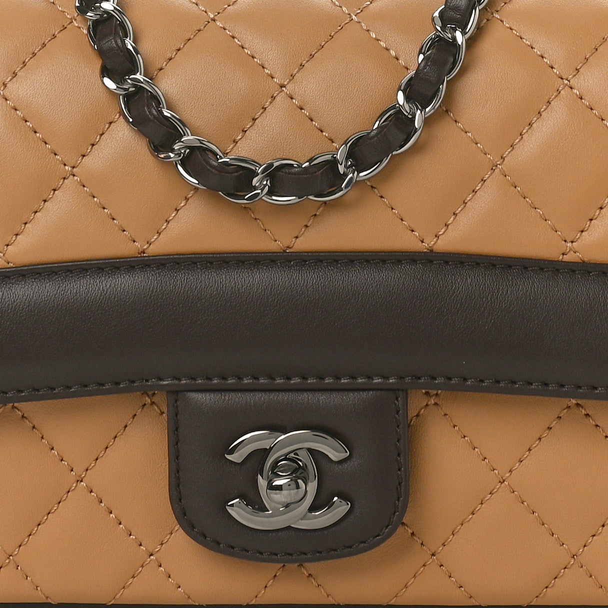 Calfskin Quilted Medium Coco Corset Flap Brown Beige