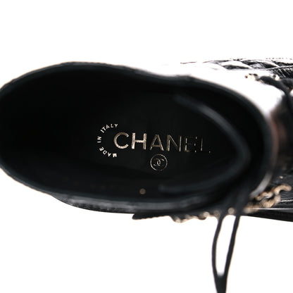 Chanel Shiny Calfskin Quilted Lace Up Combat Boots 40 Black 7 of 10