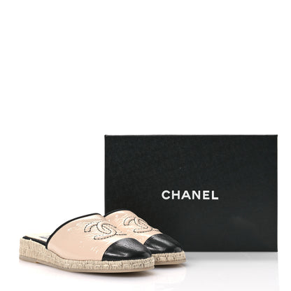 Chanel Crumpled Goatskin CC Espadrille Mules 39 Beige Black 10 of 10