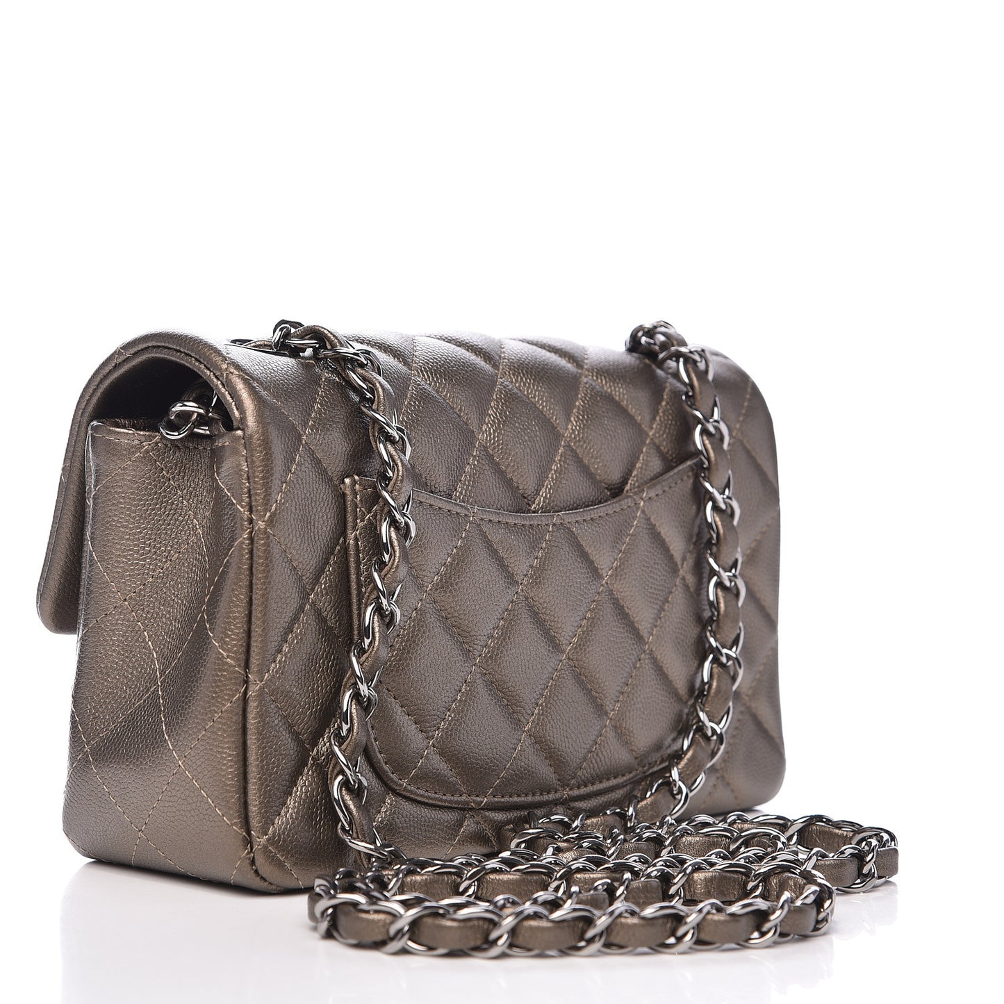 Metallic Caviar Quilted Mini Rectangular Flap Bronze