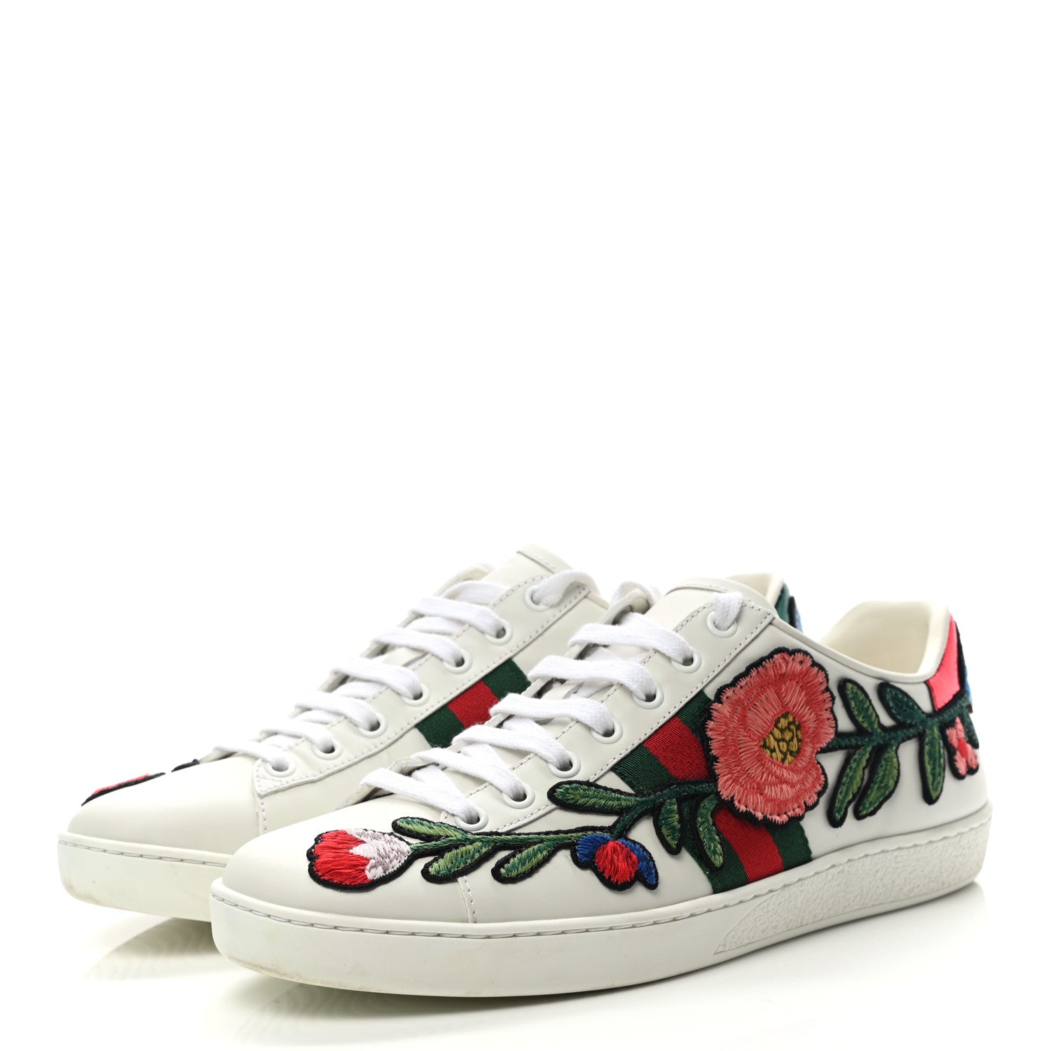 Gucci Calfskin Web Floral Embroidered Womens Ace Sneakers 39 White 3 of 11