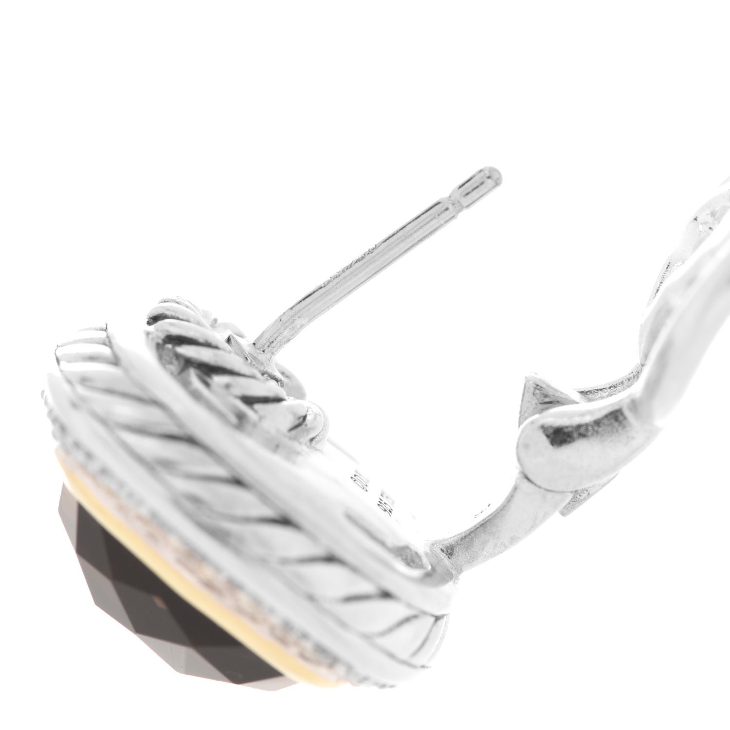 David Yurman Sterling Silver 18K Yellow Gold Diamond Smoky Quartz 11mm Albion Earrings 4 of 6