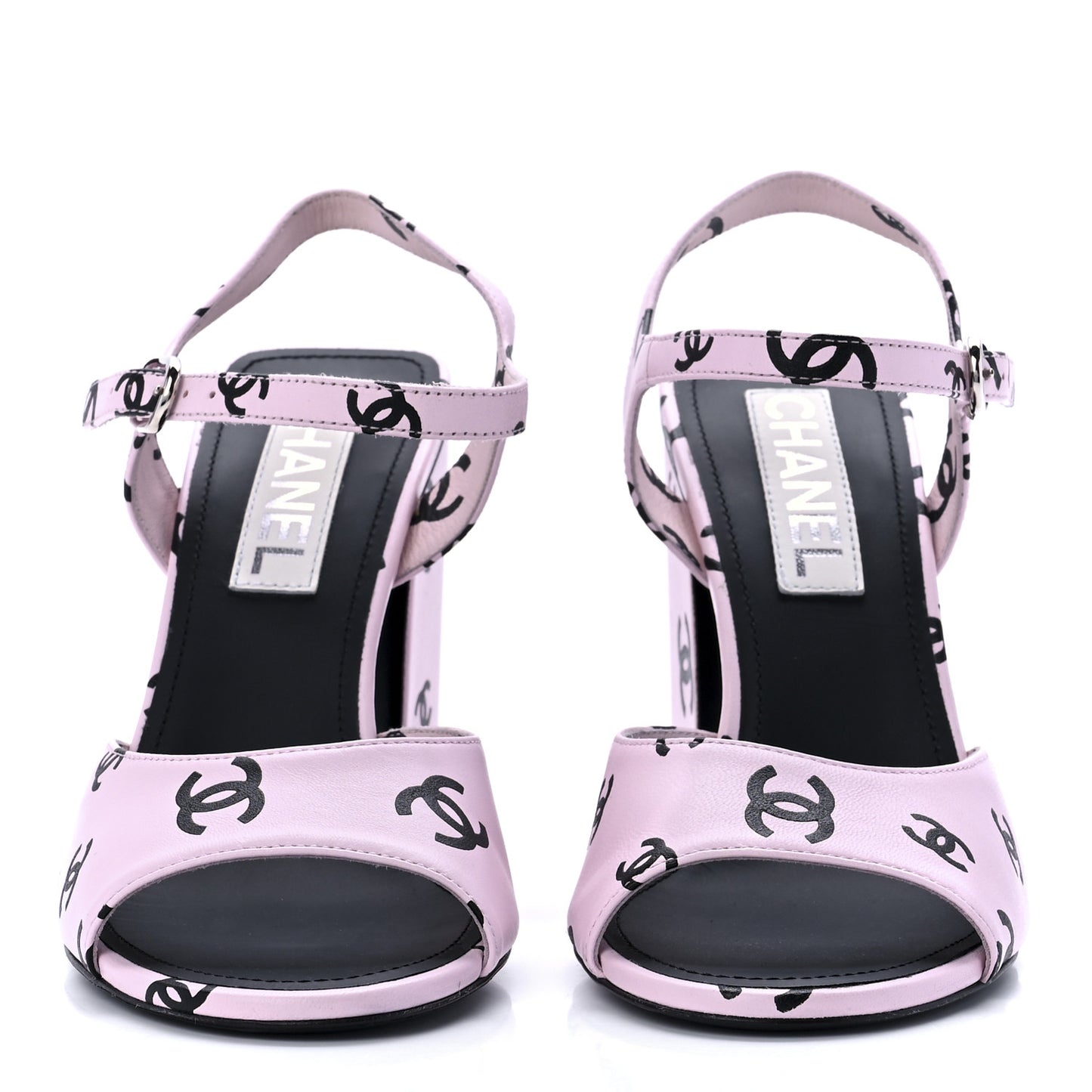 Lambskin Printed CC Sandals 39.5 Light Pink Black