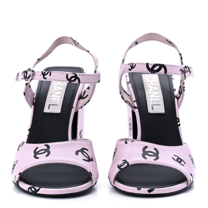 Chanel Lambskin Printed CC Sandals 39.5 Light Pink Black 2 of 9