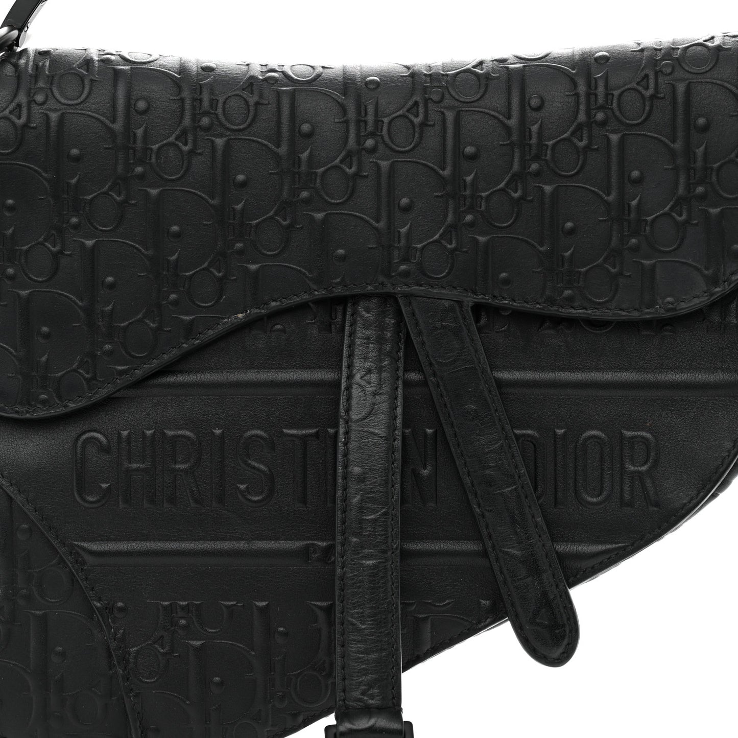 Calfskin Embossed Oblique Saddle Bag Black