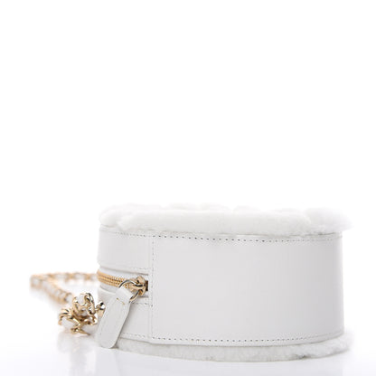 Chanel Fur Chevron Quilted Round Clutch With Chain White 4 of 10