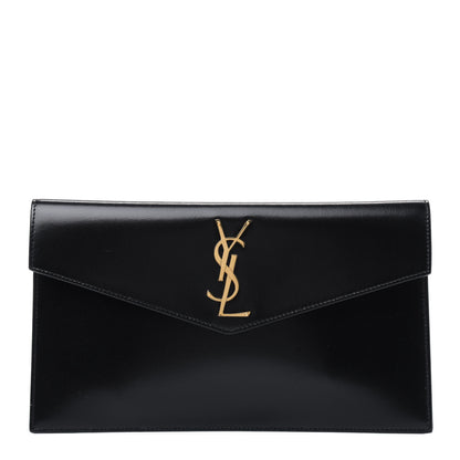 Saint Laurent Smooth Shiny Calfskin Monogram Uptown Pouch Black 1 of 8