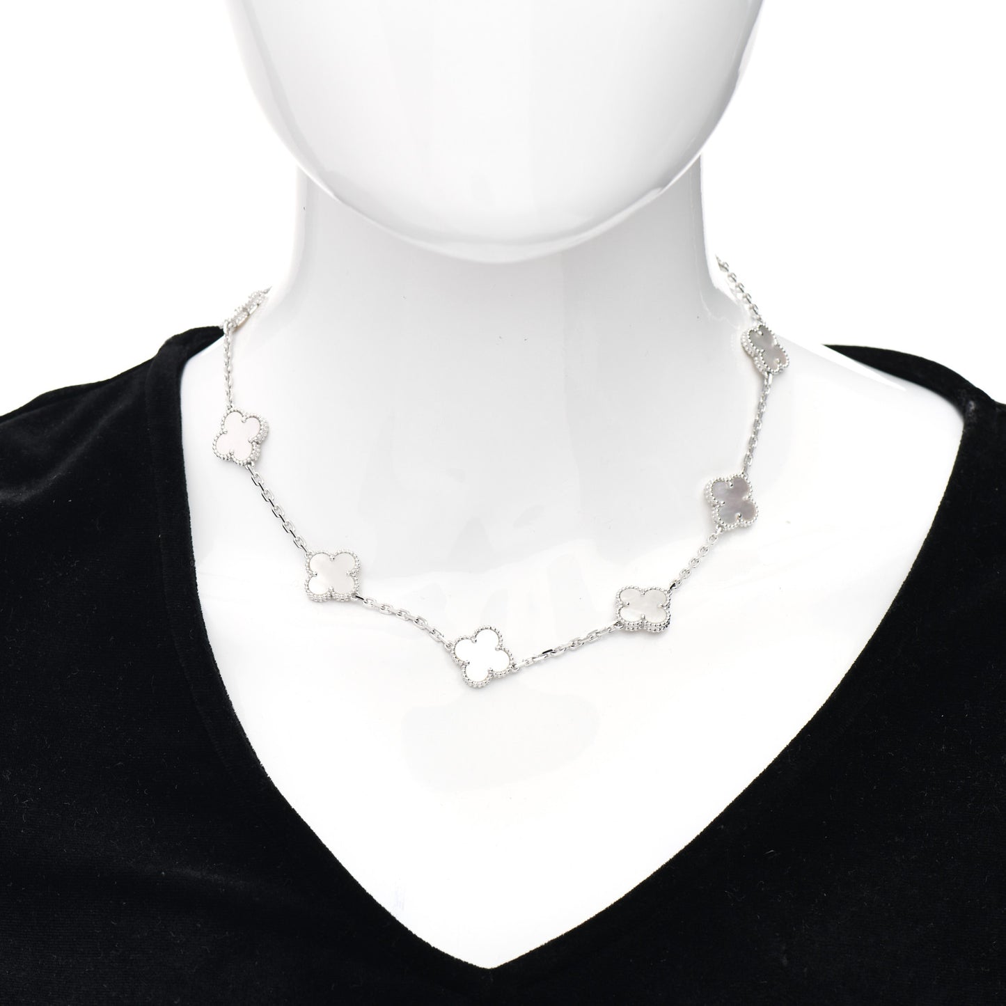 18K White Gold Mother of Pearl 10 Motifs Vintage Alhambra Necklace