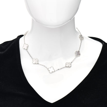 Van Cleef & Arpels 18K White Gold Mother of Pearl 10 Motifs Vintage Alhambra Necklace 2 of 5