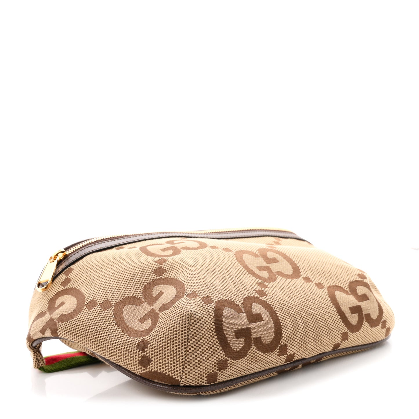 Monogram Jumbo GG Textured Dollar Calfskin Web Belt Bag Camel Ebony New Acero