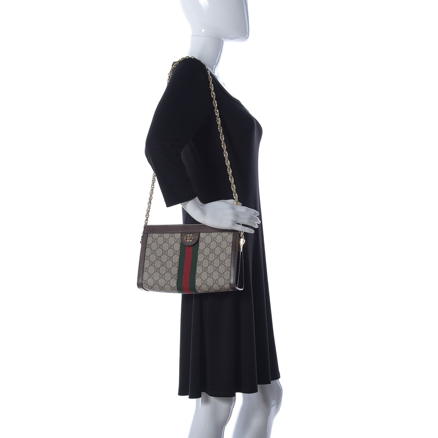 GG Supreme Monogram Web Small Ophidia Chain Shoulder Bag Brown