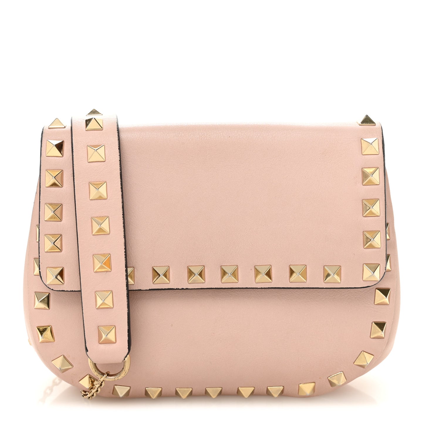Calfskin Rockstud Crossbody Saddle Bag Water Rose