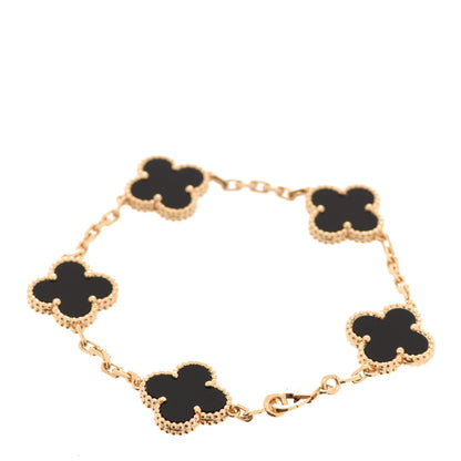 Van Cleef & Arpels 18K Yellow Gold Black Onyx 5 Motifs Vintage Alhambra Bracelet 3 of 7