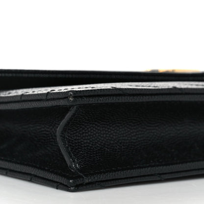 Saint Laurent Grain De Poudre Matelasse Chevron Monogram Envelope Chain Wallet Black 8 of 10
