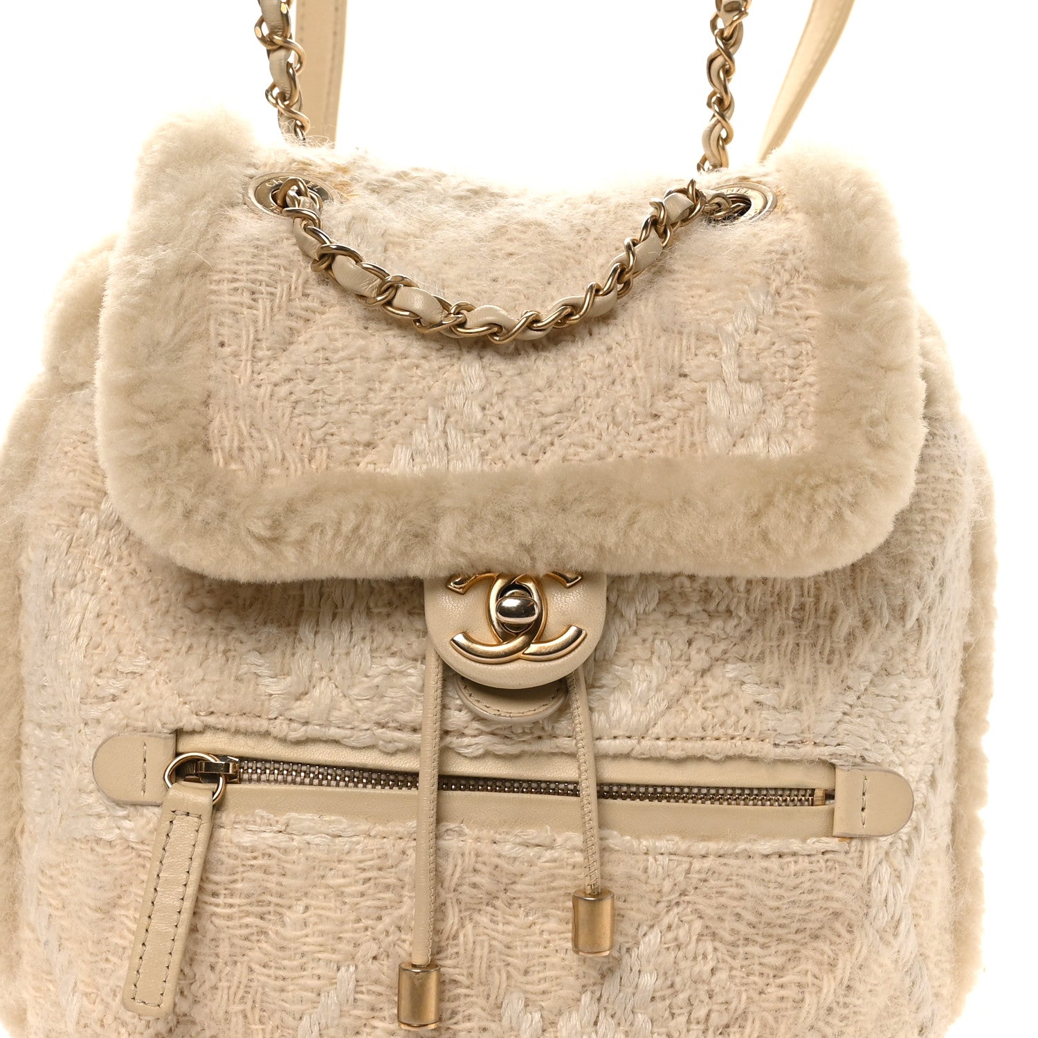 Chanel Tweed Shearling Quilted CC Backpack White 7 of 9