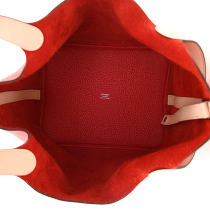Hermes Taurillon Clemence Swift Picotin Lock 22 MM Rouge Tomate Rose Eglantine 4 of 7