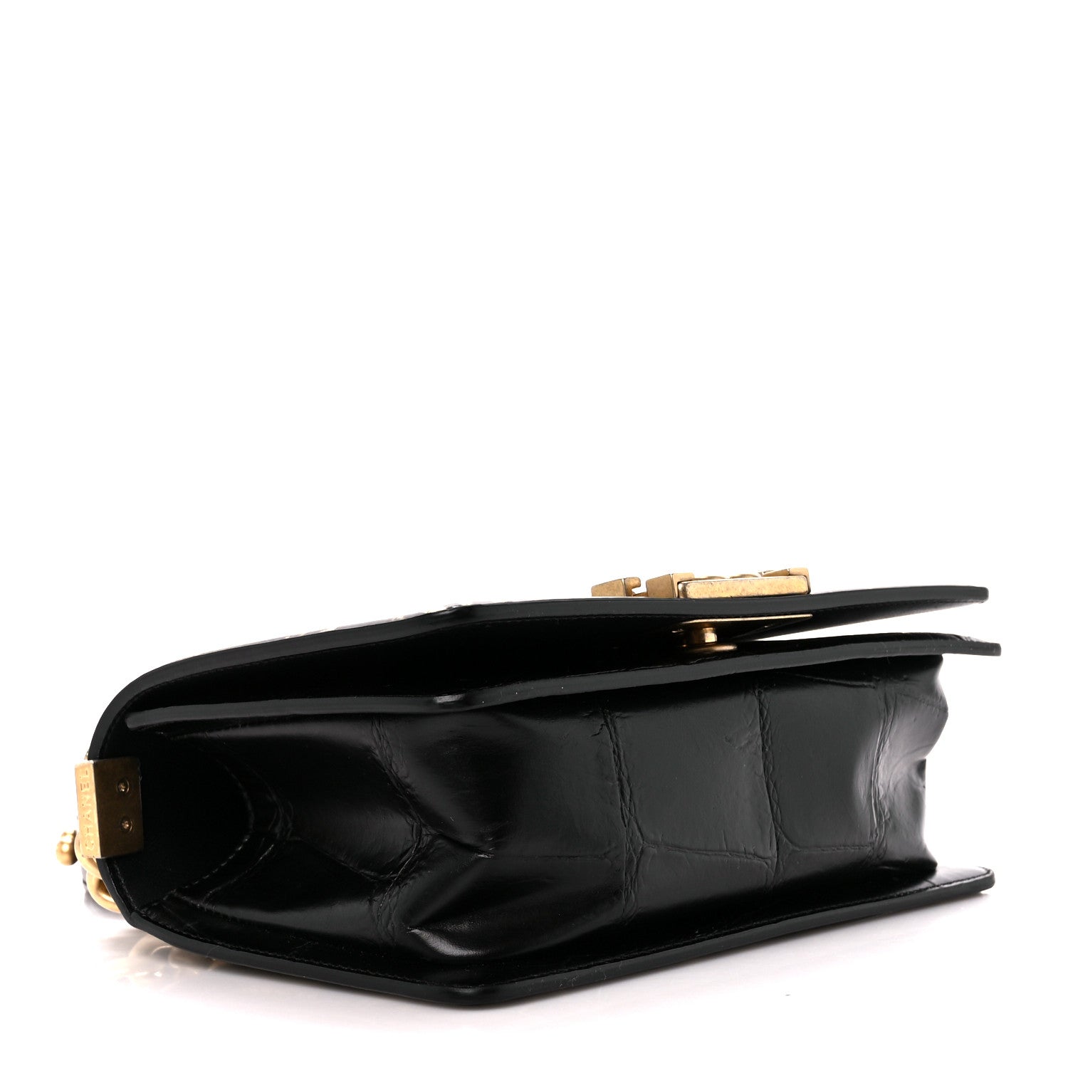 Chanel Calfskin Crocodile Embossed Graffiti Cocodile Small Boy Flap Black Gold 4 of 11