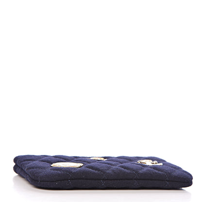 Chanel Wool Quilted Paris-Hamburg Charms Small Cosmetic Case Navy 4 of 8