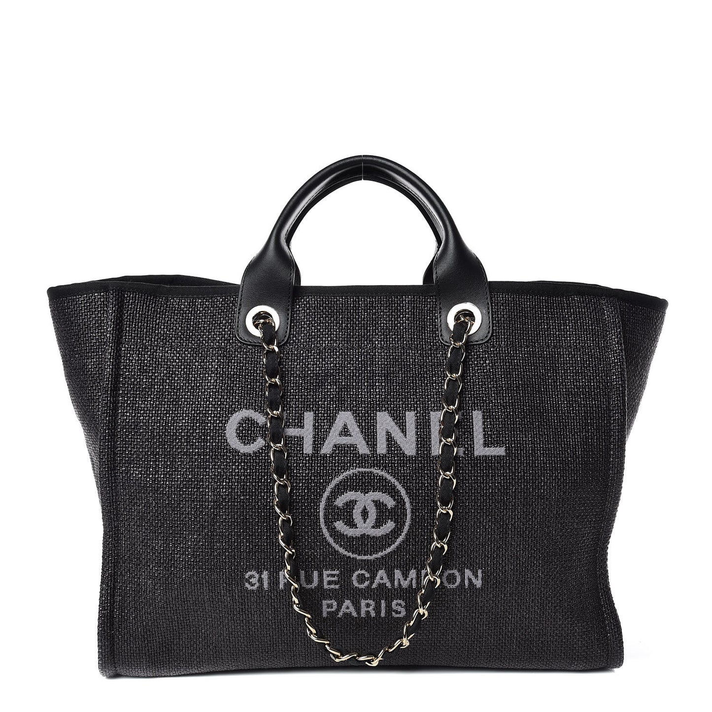Woven Straw Raffia Large Deauville Tote Black