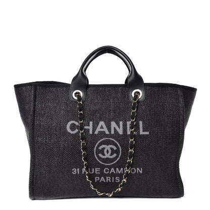 Chanel Woven Straw Raffia Large Deauville Tote Black 1 of 11