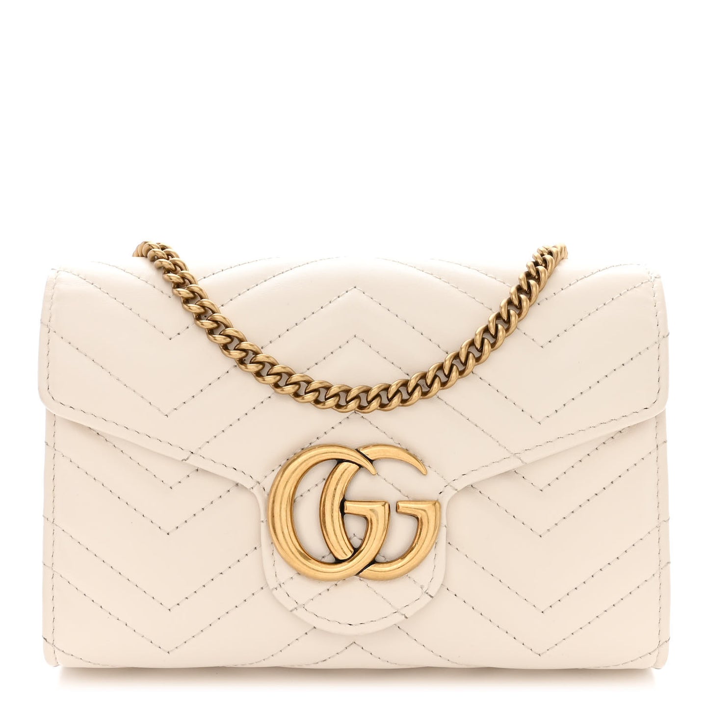 Calfskin Matelasse GG Marmont Chain Wallet Mystic White