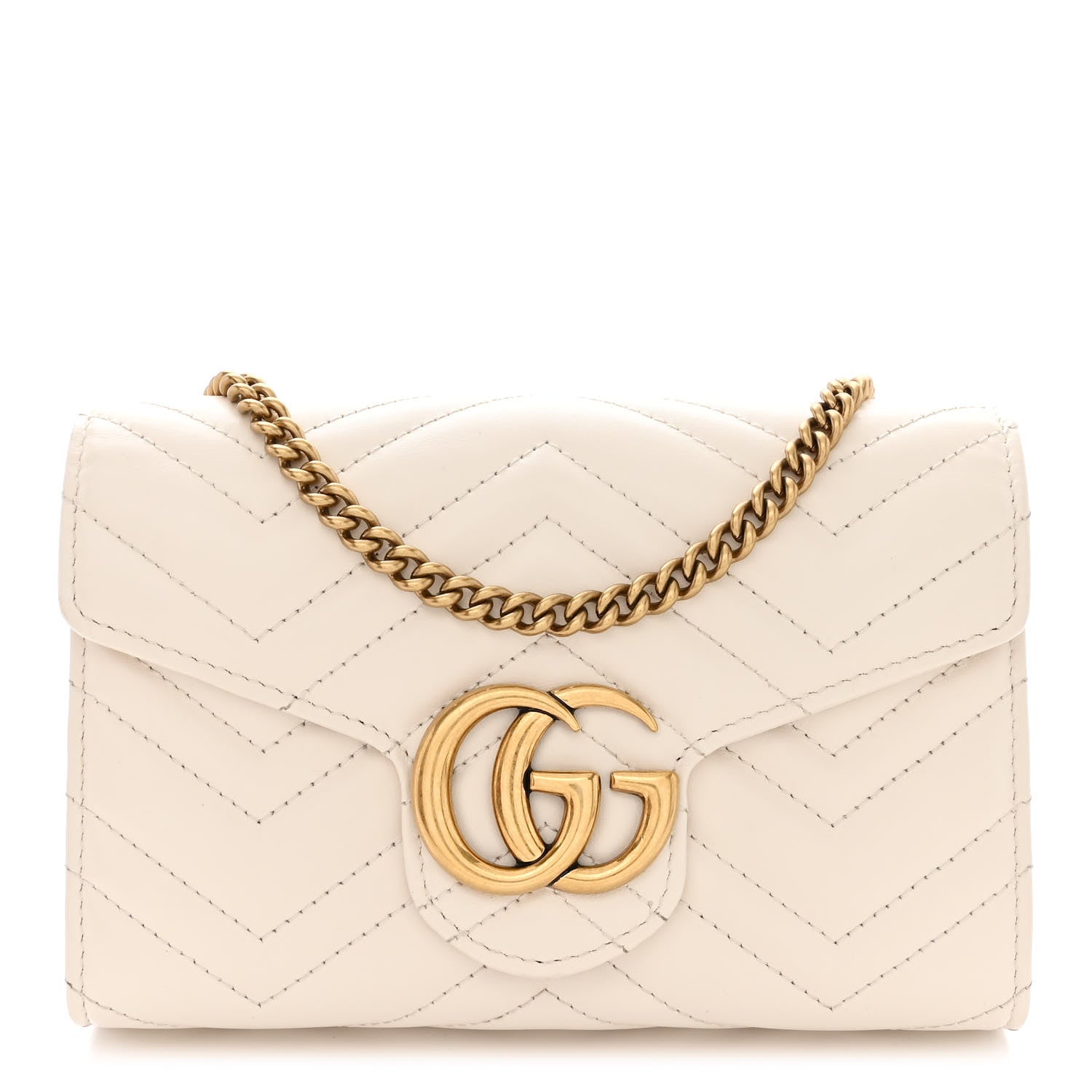 Gucci Calfskin Matelasse GG Marmont Chain Wallet Mystic White 1 of 11