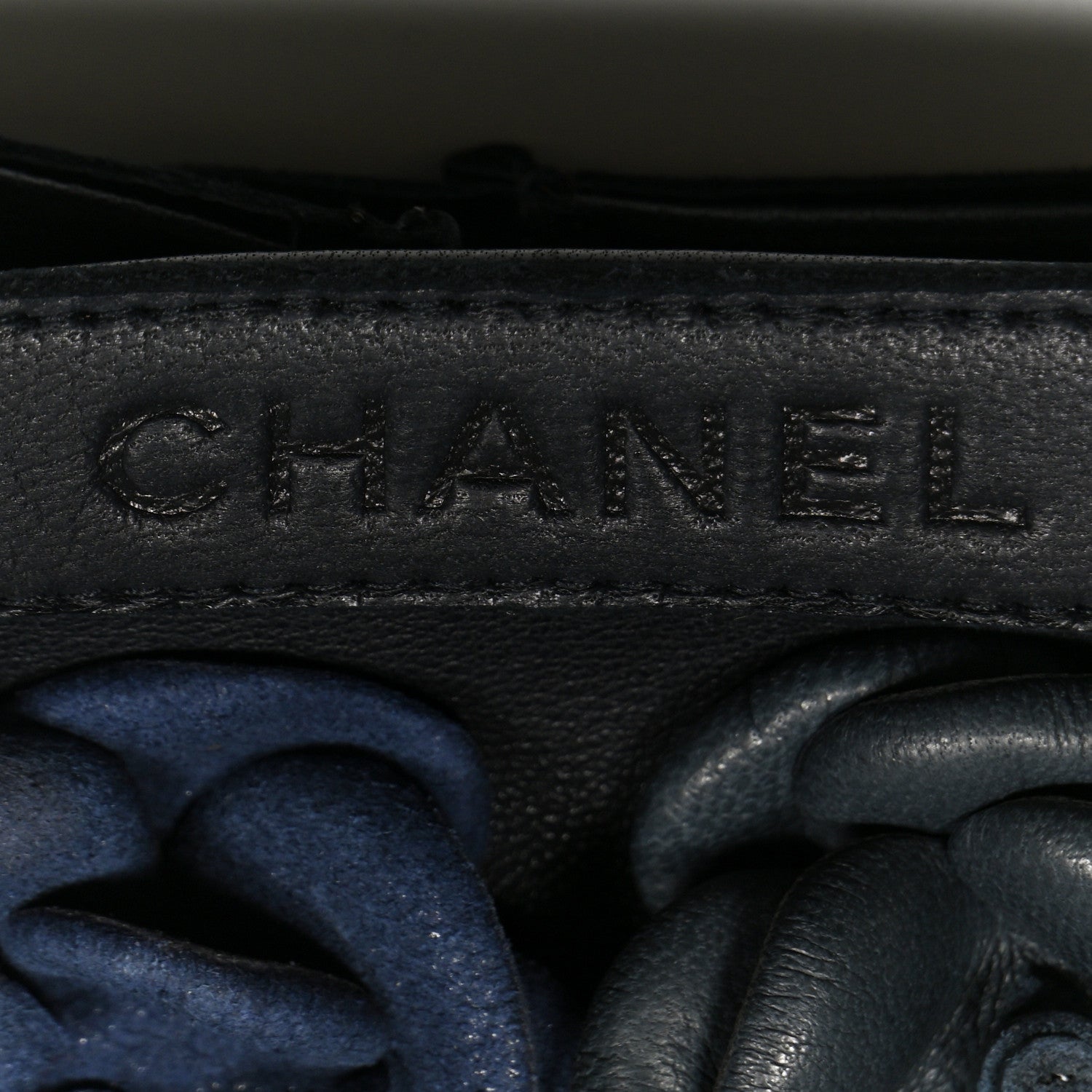 Chanel Lambskin Camellia Fingerless Gloves 7.5 Black Navy Blue Grey 3 of 4