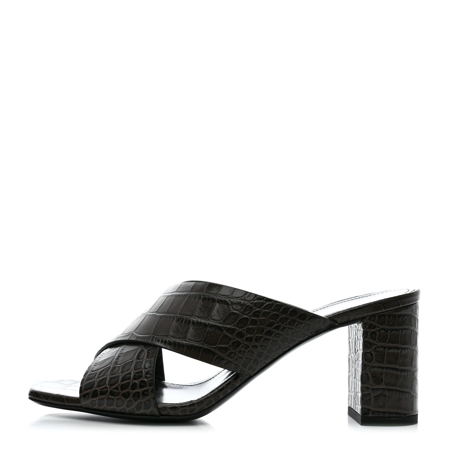 Crocodile Embossed Calfskin LouLou Mule Sandals 38 Ultra 38 Grey