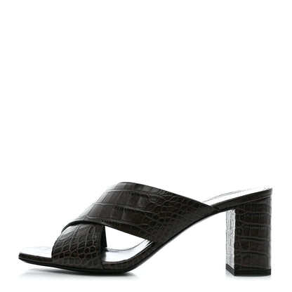 Saint Laurent Crocodile Embossed Calfskin LouLou Mule Sandals 38 Ultra 38 Grey 1 of 9